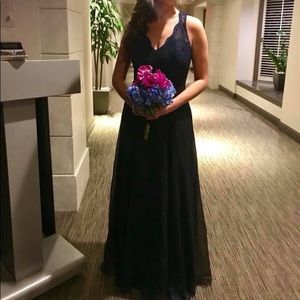 Gorgeous Belsoie navy lace bridesmaid dress gown